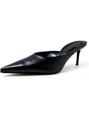 Women's Black Faux Leather Stiletto Closed Toe Heel Sandals Fashion Heeled